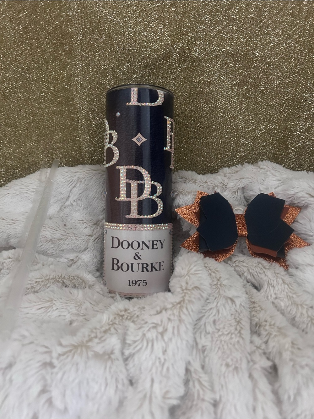 Dooney & Bourke Navy Logo Tumbler with Rose Gold Accents